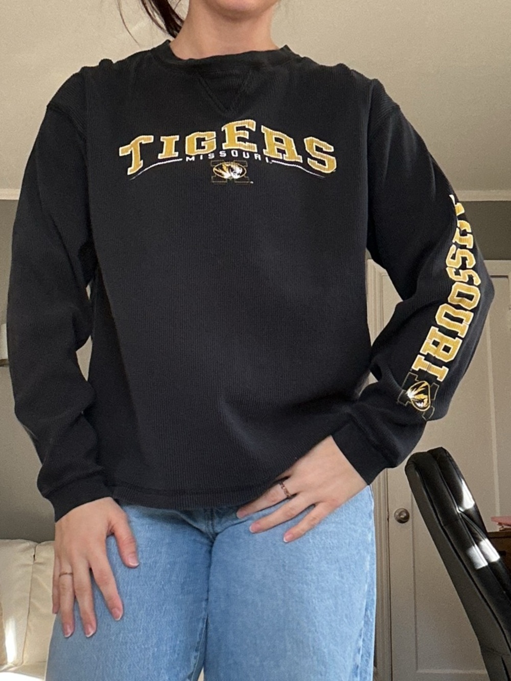Vintage Tsi Sportswear Black Waffle Knit Missouri Tigers Long sleeve
